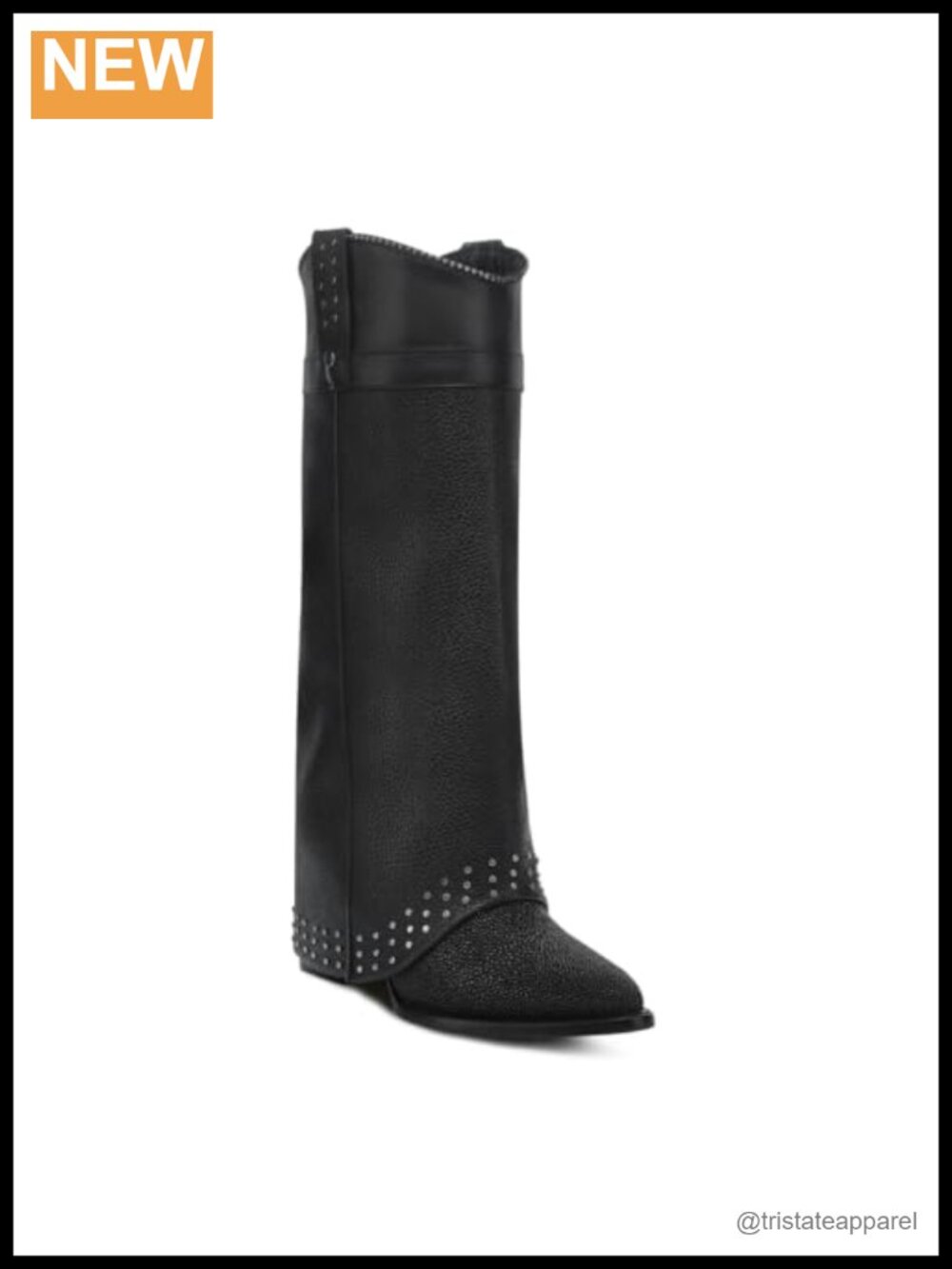 Tall Western Boots Genuine Stingray Leather Pointed Toe Stud Detailing Knee High